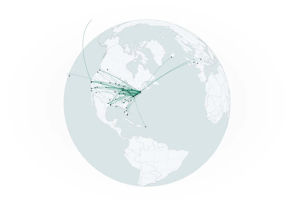 A globe crossed by flight arcs
